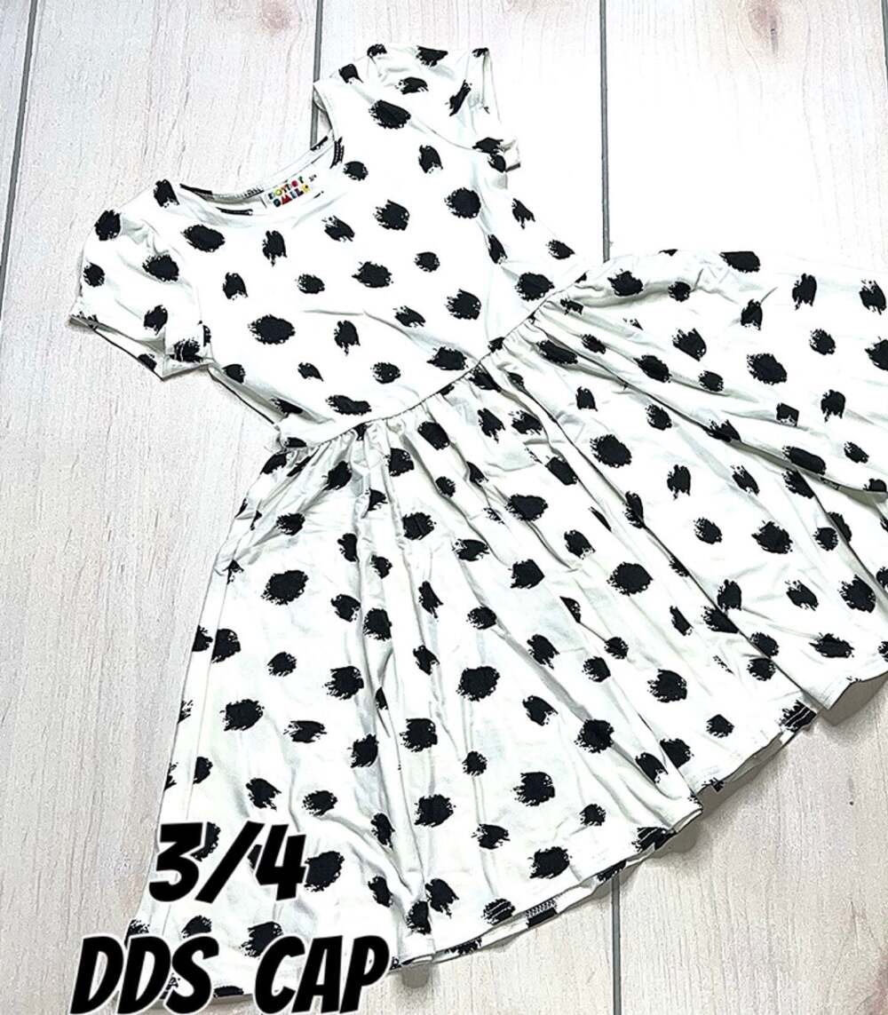 DotDotSmile Girls Black and White Dalmatian Print Cap Sleeve Dress